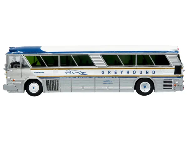 1964 MCI MC-5A Coach Bus "Greyhound Golden Anniversary" Silver with Blue and Gold Stripes "Vintage Bus & Motorcoach Collection" Limited Edition to 504 pieces Worldwide 1/87 (HO) Diecast Model by Iconic Replicas #2
