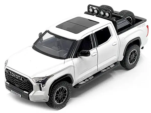 2023 Toyota Tundra TRD 4x4 Pickup Truck White Metallic with Sunroof and Wheel Rack 1/24 Diecast Model Car #2
