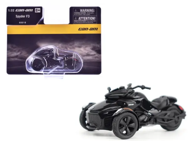 Can-Am Spyder F3 3-Wheel Motorcycle Steel Black Metallic 1/32 Diecast Model by BRP Models #1