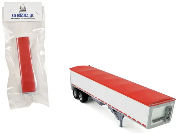 Covered Grain Trailer White with Red Tarp 1/87 (HO) Plastic Model Car by HO Logistics #1