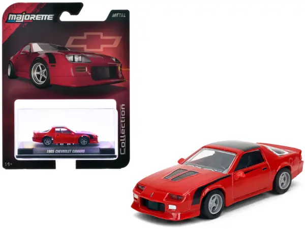 1985 Chevrolet Camaro Red with Black Top and Stripes "Collection" Series 1/64 Diecast Model Car by Majorette #1
