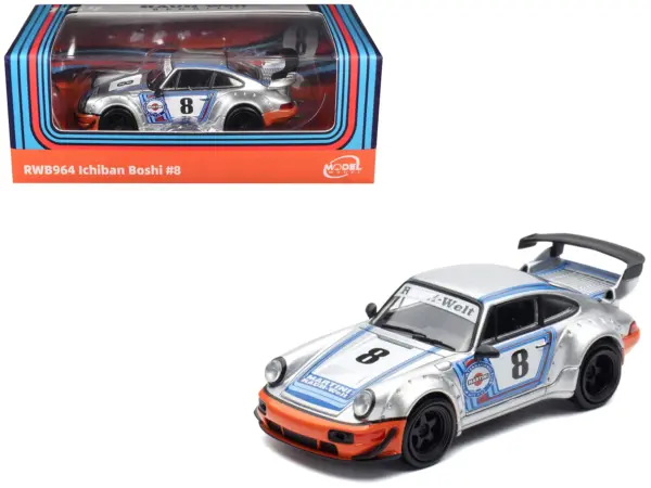 RWB 964 #8 "Ichiban Boshi - Martini Racing" Silver Metallic with Stripes 1/64 Diecast Model Car by Model Model #1