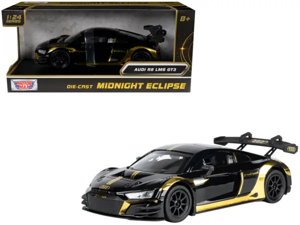 Audi R8 LMS GT3 Black with Gold Stripes and Graphics "Midnight Eclipse" Series 1/24 Diecast Model Car by Motormax #1