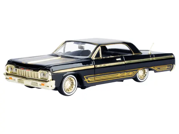 1964 Chevrolet Impala Lowrider Black with Gold Graphics and Wheels "Midnight Eclipse" Series 1/24 Diecast Model Car by Motormax #2