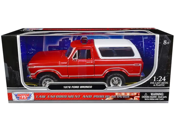 1978 Ford Bronco Fire Department Unmarked Red "Law Enforcement and Public Service" Series 1/24 Diecast Model Car by Motormax #1