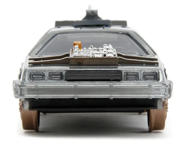 DeLorean DMC (Time Machine) Brushed Metal Train Wheel Version "Back to the Future Part III" (1990) Movie "Hollywood Rides" Series 1/32 Diecast Model Car by Jada #5