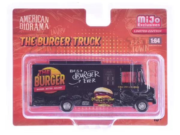 Food Truck "The Burger Truck" Black with Graphics 1/64 Diecast Model by American Diorama #1