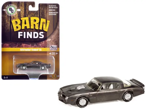 1976 Pontiac Firebird T/A "Barn Finds" Gray Metallic (Weathered) with White Interior "Big Country Collectibles" 2025 Series 1/64 Diecast Model Car by Auto World #1