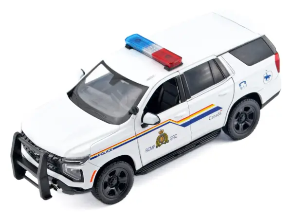 2025 Chevrolet Tahoe PPV "RCMP (Royal Canadian Mounted Police)" White with Stripes with Flashing Light Bar and Front and Rear Lights and Sounds 1/24 Diecast Model Car by Motormax #5