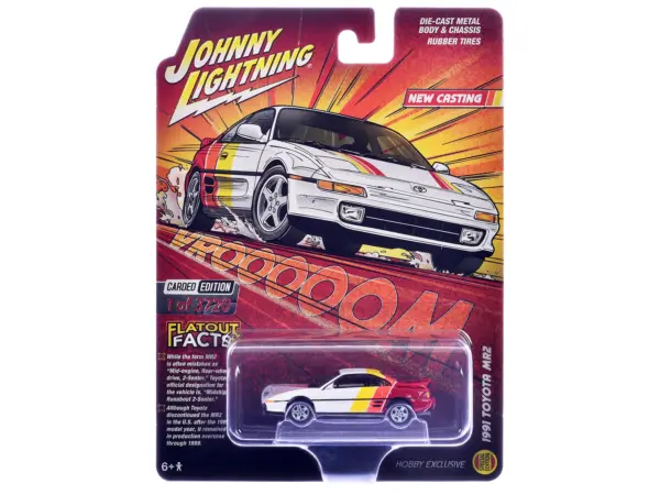 1991 Toyota MR2 White with Stripes "Hobby Exclusive" Series Limited Edition to 3720 pieces Worldwide 1/64 Diecast Model Car by Johnny Lightning #1