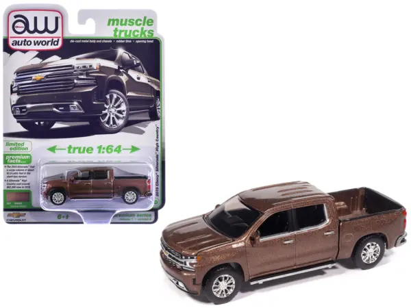 2019 Chevrolet Silverado High Country Pickup Truck Oakwood Brown Metallic "Muscle Trucks" Series 1/64 Diecast Model Car by Auto World #1
