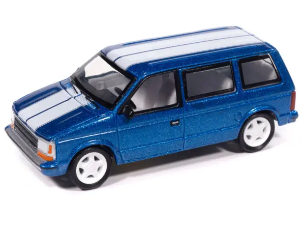 1989 Plymouth Voyager Turbo Van Daytona Blue Metallic with White Stripes and Interior "Mighty Minivans" Series 1/64 Diecast Model Car by Auto World #2