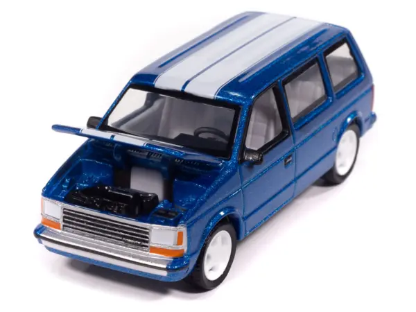 1989 Plymouth Voyager Turbo Van Daytona Blue Metallic with White Stripes and Interior "Mighty Minivans" Series 1/64 Diecast Model Car by Auto World #3