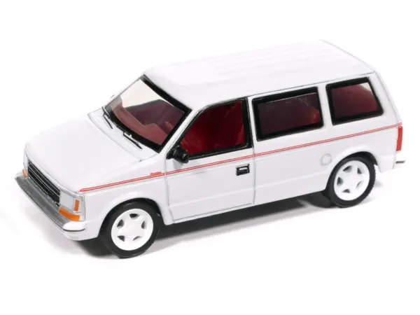 1989 Plymouth Voyager Turbo Van Bright White with Red Stripes and Interior "Mighty Minivans" Series 1/64 Diecast Model Car by Auto World #2