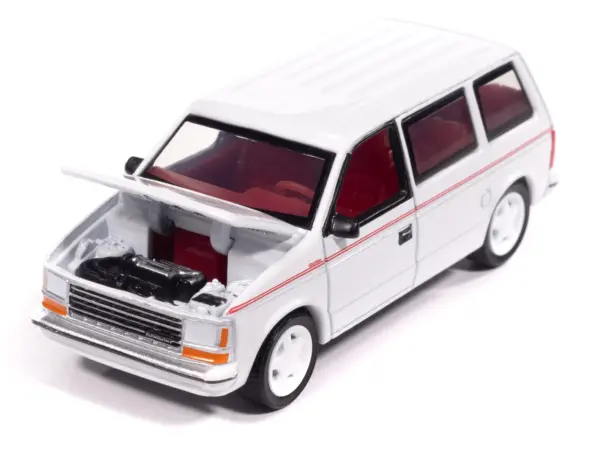 1989 Plymouth Voyager Turbo Van Bright White with Red Stripes and Interior "Mighty Minivans" Series 1/64 Diecast Model Car by Auto World #3