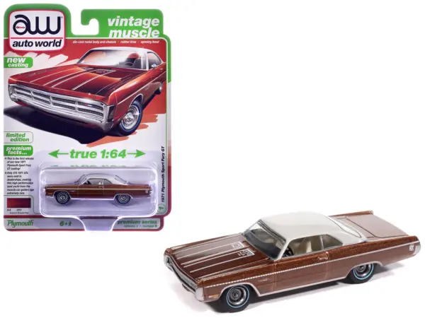 1971 Plymouth Sport Fury GT Autumn Bronze Metallic with White Graphics and Top "Vintage Muscle" Series 1/64 Diecast Model Car by Auto World #1