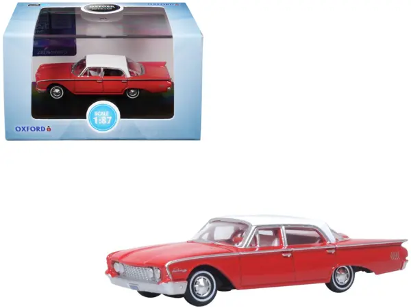 1960 Ford Fairlane Sedan 500 Monte Carlo Red with Corinthian White Top and Interior 1/87 (HO) Scale Diecast Model Car by Oxford Diecast #1