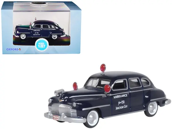 1946 DeSoto Suburban Ambulance Dark Blue "Junction City Ambulance" 1/87 (HO) Scale Diecast Model Car by Oxford Diecast #1