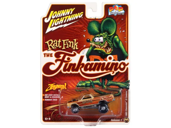 1965 Chevrolet El Camino Zinger "Finkamino" Beige with Graphics "Rat Fink" "Pop Culture" 2025 Release 1 1/64 Diecast Model Car by Johnny Lightning #1