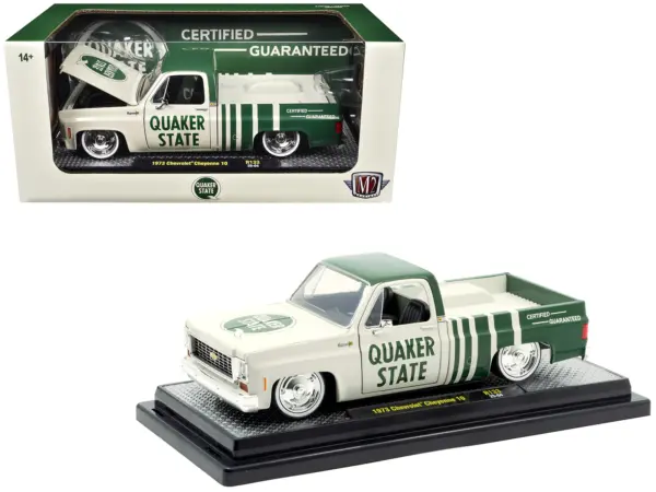1973 Chevrolet Cheyenne 10 Pickup Truck "Quaker State" Beige and Green Limited Edition to 9600 pieces Worldwide 1/24 Diecast Model Car by M2 Machines #1