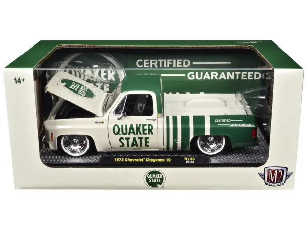 1973 Chevrolet Cheyenne 10 Pickup Truck "Quaker State" Beige and Green Limited Edition to 9600 pieces Worldwide 1/24 Diecast Model Car by M2 Machines #3