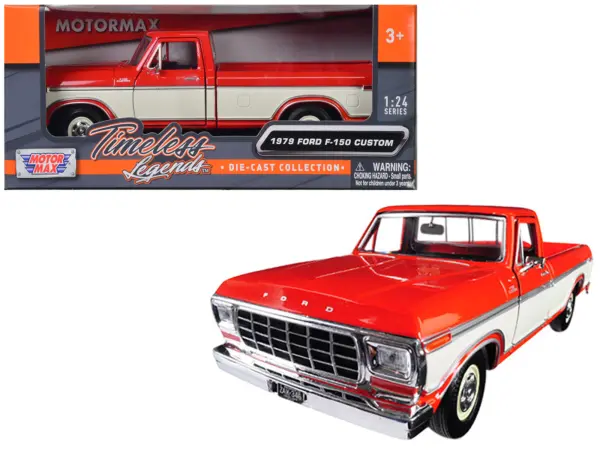 1979 Ford F-150 Custom Pickup Truck Orange and Cream 1/24 Diecast Model Car by Motormax #1