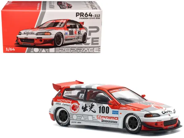 Pandem Civic EG6 V1.5 RHD (Right Hand Drive) #100 "Idemitsu Motion Infinite" White and Red with Graphics 1/64 Diecast Model Car by Pop Race #1
