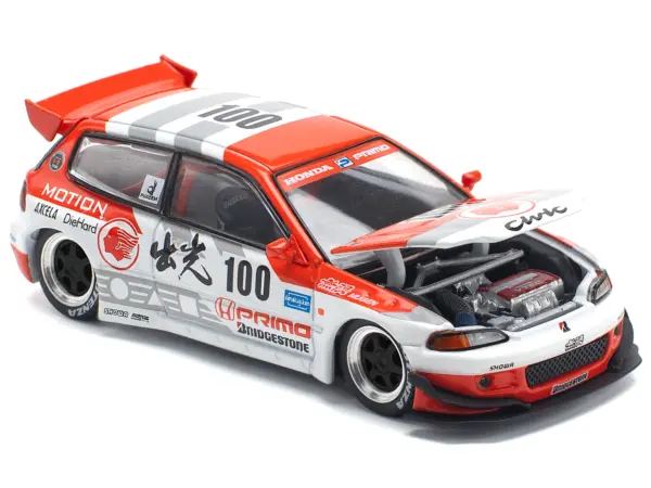 Pandem Civic EG6 V1.5 RHD (Right Hand Drive) #100 "Idemitsu Motion Infinite" White and Red with Graphics 1/64 Diecast Model Car by Pop Race #2