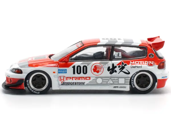 Pandem Civic EG6 V1.5 RHD (Right Hand Drive) #100 "Idemitsu Motion Infinite" White and Red with Graphics 1/64 Diecast Model Car by Pop Race #3