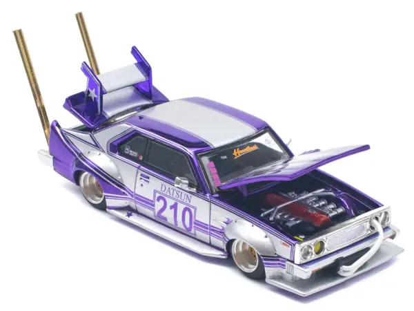 Skyline C210 Kaido Racer "Bosozoku Style" RHD (Right Hand Drive) #210 Purple and Silver 1/64 Diecast Model Car by Pop Race #2