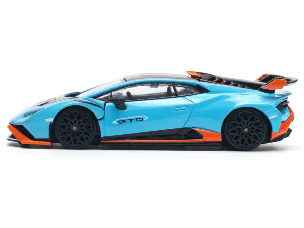 Lamborghini Huracan STO Blue with Black Top and Orange Accents 1/64 Diecast Model Car by Pop Race #3
