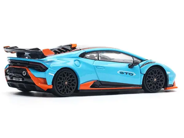 Lamborghini Huracan STO Blue with Black Top and Orange Accents 1/64 Diecast Model Car by Pop Race #4