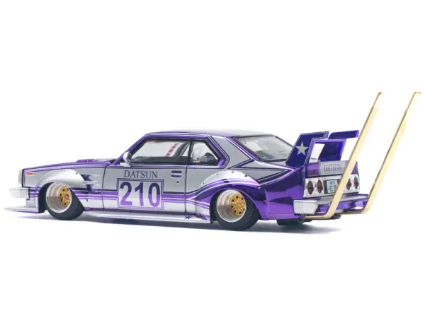 Skyline C210 Kaido Racer "Bosozoku Style" RHD (Right Hand Drive) #210 Purple and Silver 1/64 Diecast Model Car by Pop Race #4