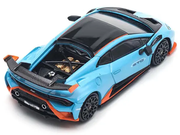Lamborghini Huracan STO Blue with Black Top and Orange Accents 1/64 Diecast Model Car by Pop Race #5