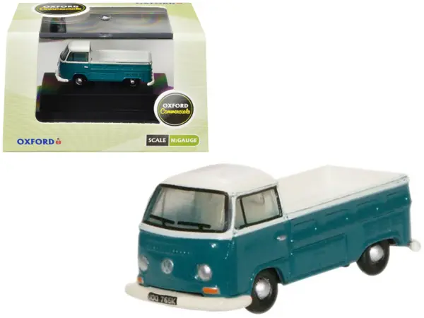 Volkswagen T2 Pickup Truck Emerald Green and Arkona White 1/148 (N) Scale Diecast Model Car by Oxford Diecast #1