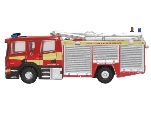 Scania Pump Ladder Fire Engine "Surrey Fire and Rescue" Red with Yellow Stripes 1/148 (N) Scale Diecast Model Car by Oxford Diecast #2