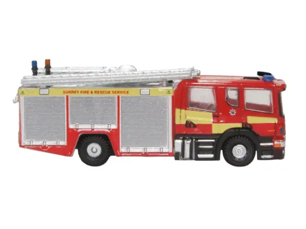 Scania Pump Ladder Fire Engine "Surrey Fire and Rescue" Red with Yellow Stripes 1/148 (N) Scale Diecast Model Car by Oxford Diecast #3