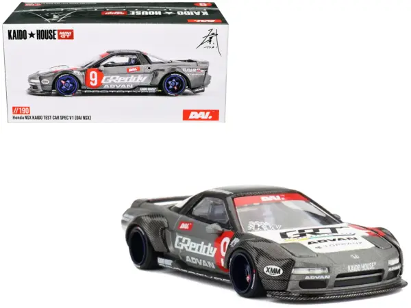 Honda NSX "Kaido Test Car Spec V1" #9 Gray Metallic with Carbon Top and Graphics (Designed by Jun Imai) "Kaido House" Special 1/64 Diecast Model Car by Mini GT #1