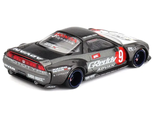 Honda NSX "Kaido Test Car Spec V1" #9 Gray Metallic with Carbon Top and Graphics (Designed by Jun Imai) "Kaido House" Special 1/64 Diecast Model Car by Mini GT #5