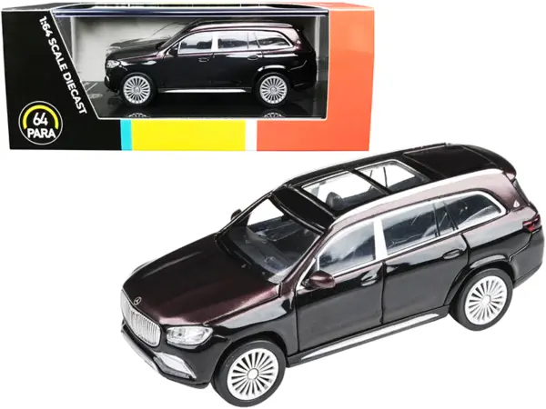 Mercedes-Maybach GLS 600 with Sunroof Rubellite Red and Obsidian Black Metallic 1/64 Diecast Model Car by Paragon #1