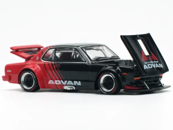 Skyline GT-R V8 Drift "Hakosuka" RHD (Right Hand Drive) "Advan" Black and Red 1/64 Diecast Model Car by Pop Race #3