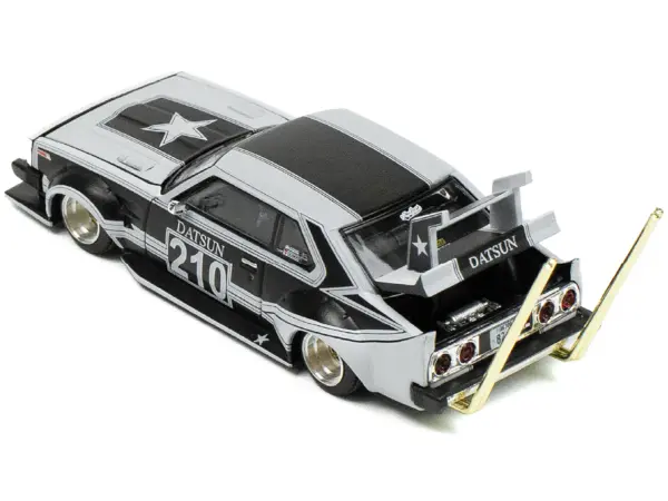 Skyline C210 "Bosozoku Style" RHD (Right Hand Drive) #210 Matt Black and Silver 1/64 Diecast Model Car by Pop Race #3