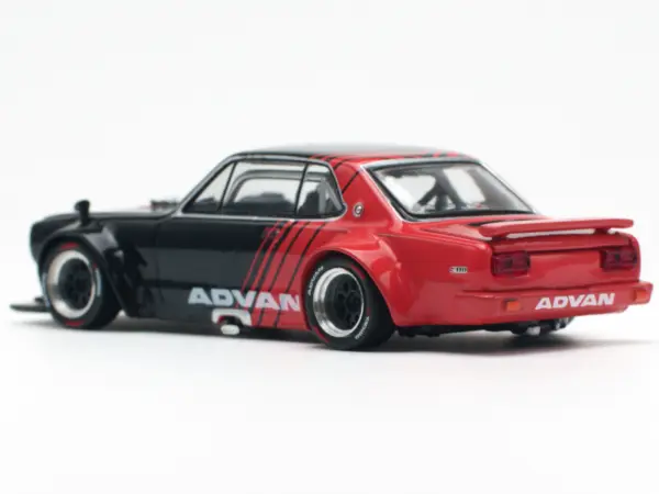 Skyline GT-R V8 Drift "Hakosuka" RHD (Right Hand Drive) "Advan" Black and Red 1/64 Diecast Model Car by Pop Race #4