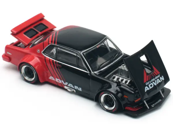 Skyline GT-R V8 Drift "Hakosuka" RHD (Right Hand Drive) "Advan" Black and Red 1/64 Diecast Model Car by Pop Race #5