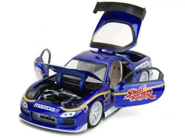 1993 Mazda RX-7 Candy Blue Metallic with Graphics and Chun-Li Diecast Figure "Street Fighter" Video Game "Anime Hollywood Rides" Series 1/24 Diecast Model Car by Jada #2
