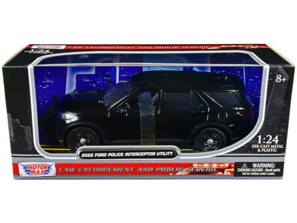2022 Ford Police Interceptor Utility Unmarked Slick-Top Black 1/24 Diecast Model Car by Motormax #1