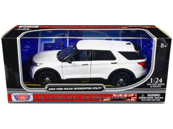 2022 Ford Police Interceptor Utility Unmarked Slick-Top White 1/24 Diecast Model Car by Motormax #1