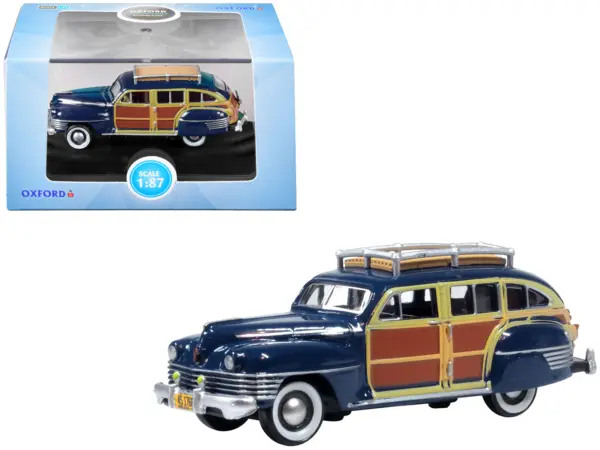 1942 Chrysler Town & Country Woody Wagon South Sea Blue with Wood Panels and Roof Rack 1/87 (HO) Scale Diecast Model Car by Oxford Diecast #1