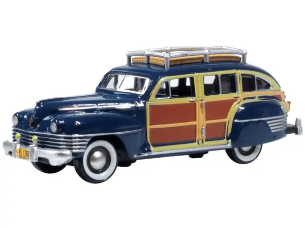 1942 Chrysler Town & Country Woody Wagon South Sea Blue with Wood Panels and Roof Rack 1/87 (HO) Scale Diecast Model Car by Oxford Diecast #2