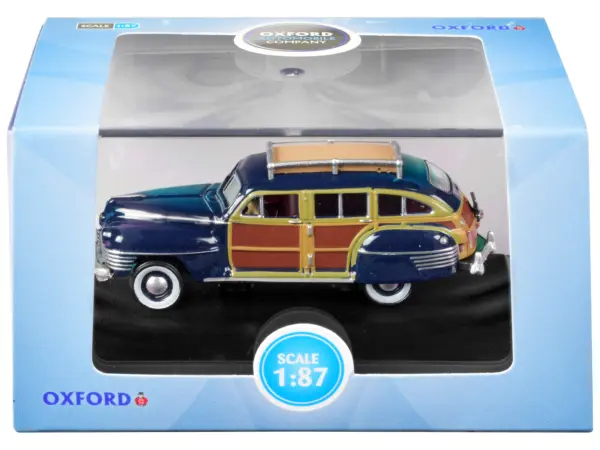 1942 Chrysler Town & Country Woody Wagon South Sea Blue with Wood Panels and Roof Rack 1/87 (HO) Scale Diecast Model Car by Oxford Diecast #3